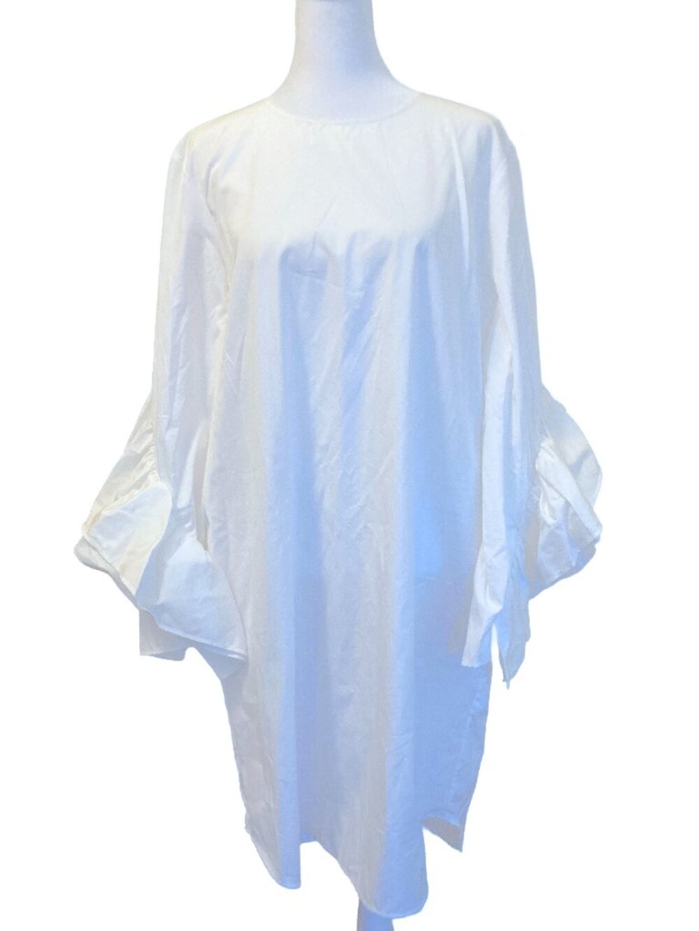 COS White Ruffle Sleeve Dress L • Cotton Poplin Shift Tunic Dress